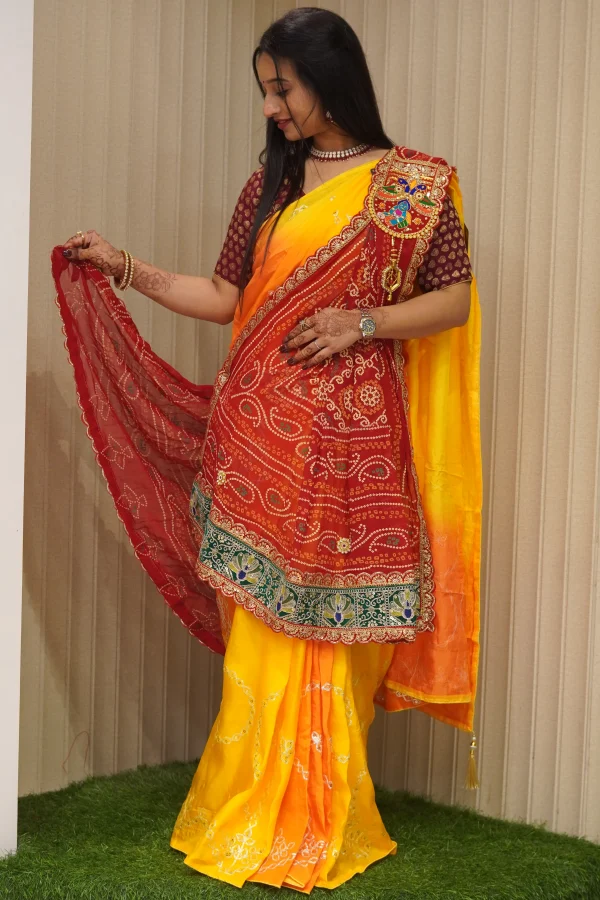 NS Rajasthani Handwork Chunri Georgette Broach Odhna