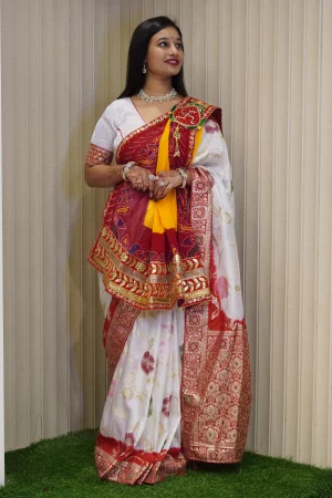 NS Handwork Pomcha Georgette Traditional Brooch Odhna