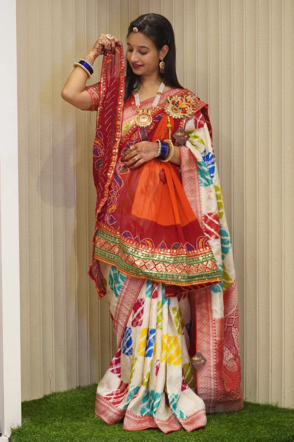 NS Orange Pila Handwork Georgette Traditional Brooch Odhna