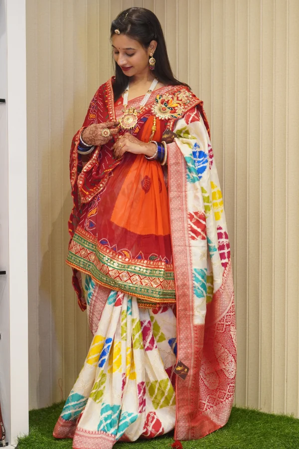 NS Orange Pila Handwork Georgette Traditional Brooch Odhna