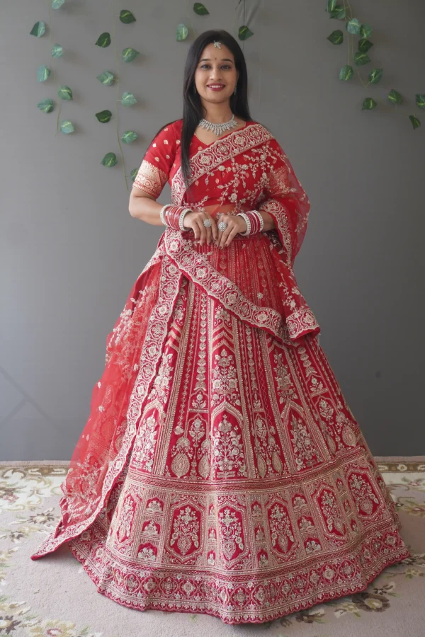 NS Royal Red Bridal Embroidered Lehenga Set