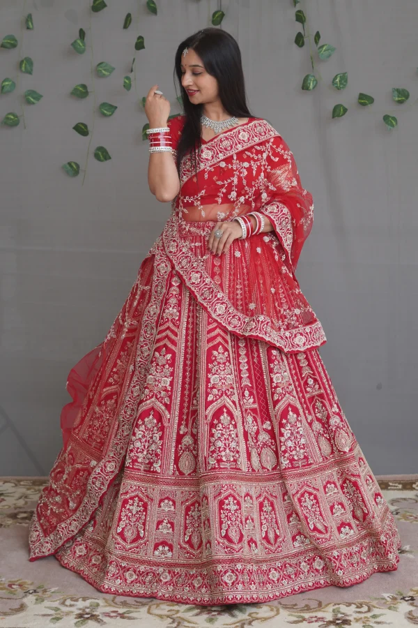 NS Royal Red Bridal Embroidered Lehenga Set