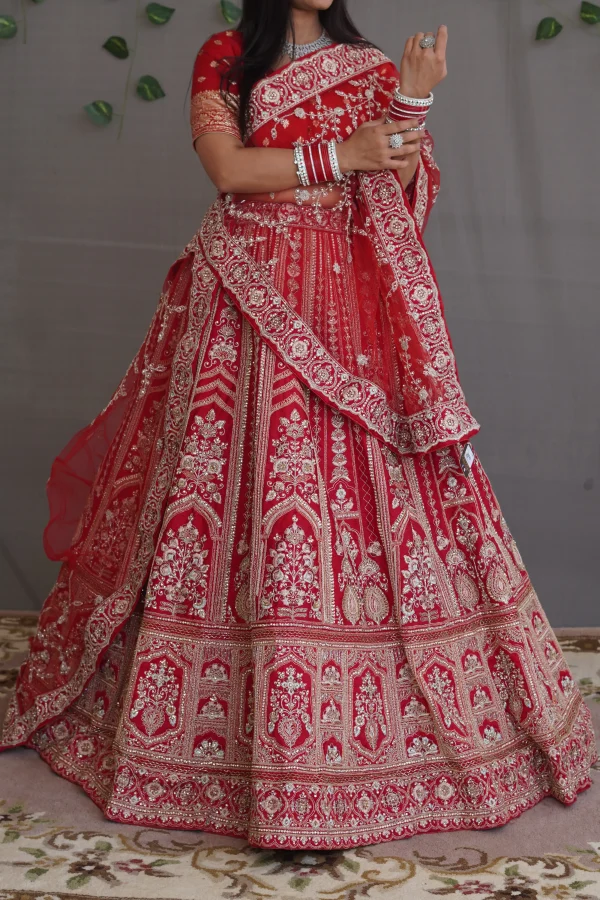 NS Royal Red Bridal Embroidered Lehenga Set