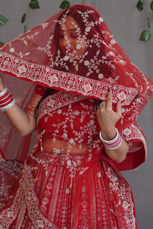 NS Royal Red Bridal Embroidered Lehenga Set