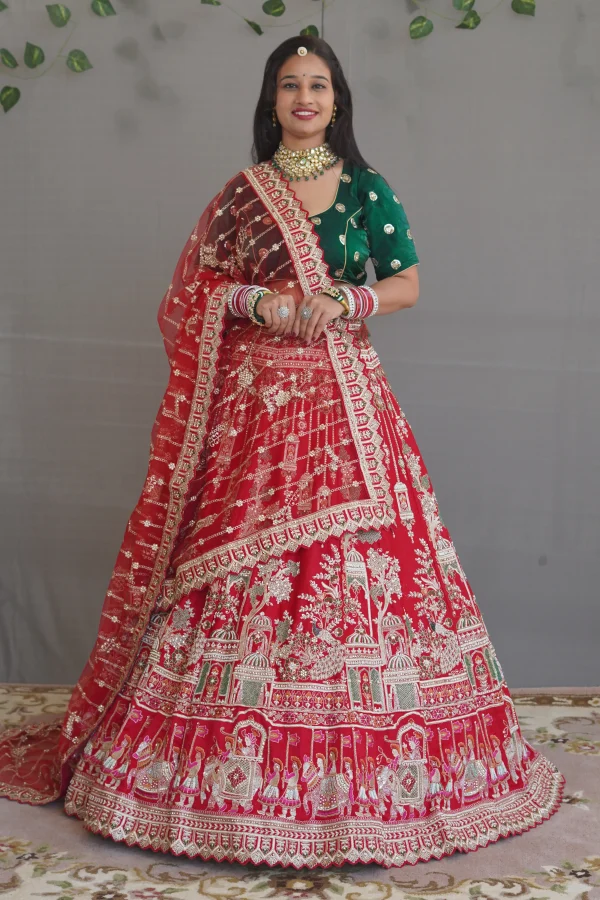ns-l2-1 NS Designer Red Bridal Zari Embroidered Lehenga