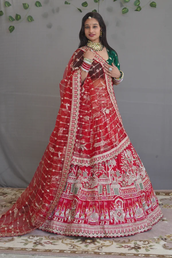 ns-l2-2 NS Designer Red Bridal Zari Embroidered Lehenga