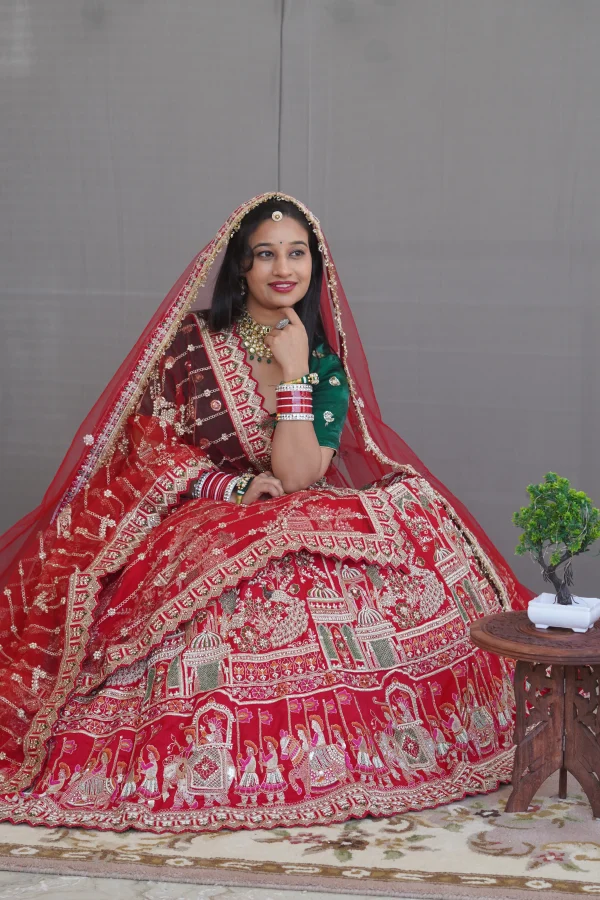 ns-l2-3 NS Designer Red Bridal Zari Embroidered Lehenga