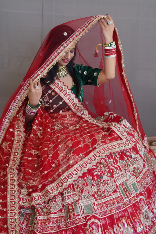 ns-l2-5 NS Designer Red Bridal Zari Embroidered Lehenga