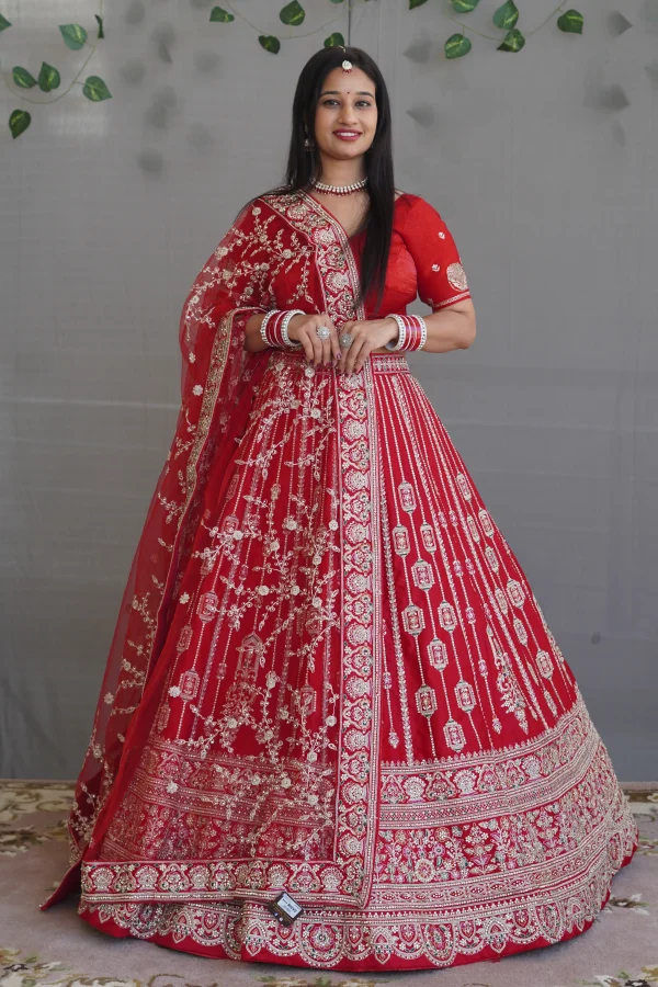 NS Royal Red Heavy Embroidered Bridal Lehenga