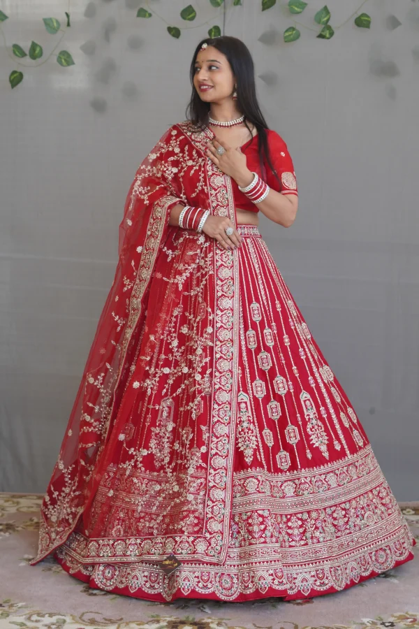 NS Royal Red Heavy Embroidered Bridal Lehenga