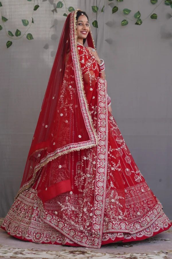 NS Royal Red Heavy Embroidered Bridal Lehenga