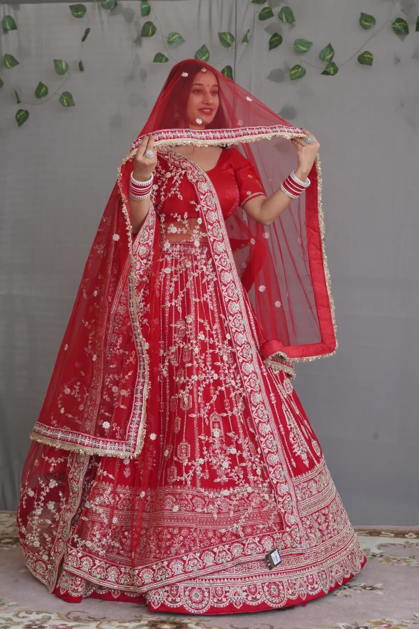 NS Royal Red Heavy Embroidered Bridal Lehenga