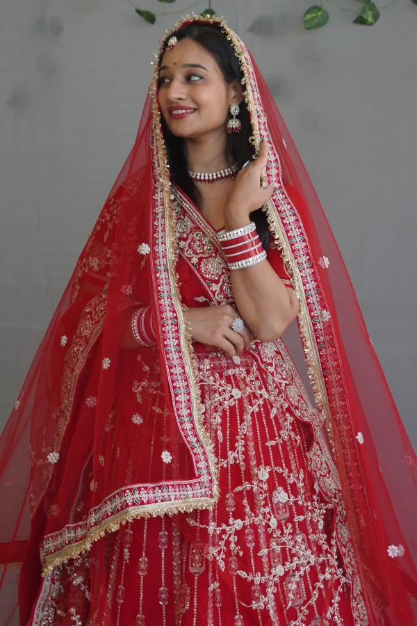 NS Royal Red Heavy Embroidered Bridal Lehenga