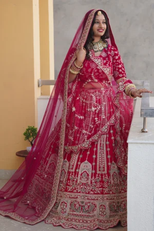 NS Rani Deep RedBridal Heavy Zari Lehenga