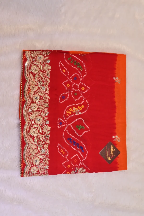 NS Rajasthani Handwork 2 Path Zardozi Work Pila (Red + Orange)
