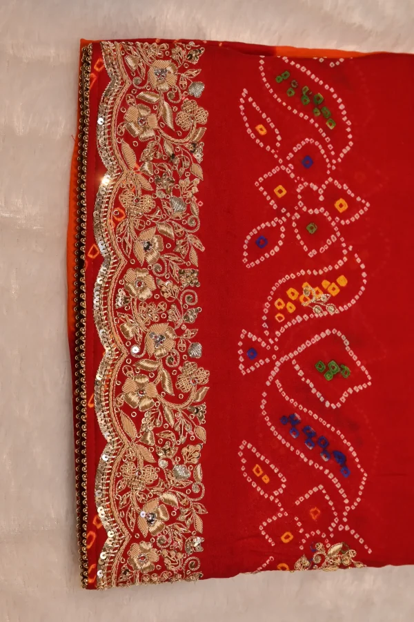 NS Rajasthani Handwork 2 Path Zardozi Work Pila (Red + Orange)