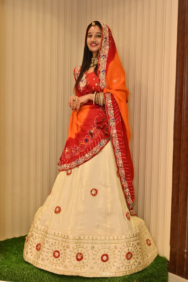 NS Rajasthani Handwork Zardozi Work Pila (Red + Orange)