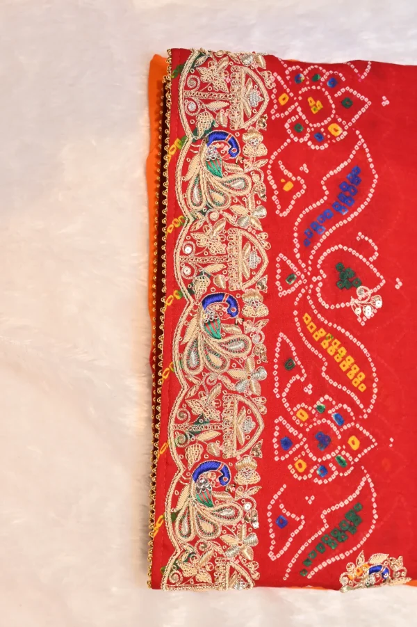 NS Rajasthani Handwork Zardozi Work Pila (Red + Orange)