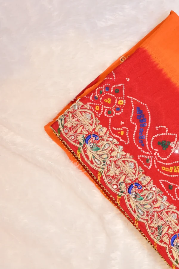NS Rajasthani Handwork Zardozi Work Pila (Red + Orange)