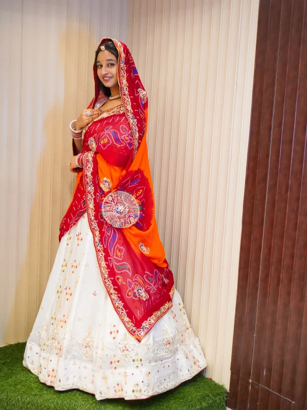 NS Traditional  Rajasthani Handwork Zardozi Work Pila (Red + Orange)