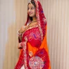 NS Traditional  Rajasthani Handwork Zardozi Work Pila (Red + Orange)