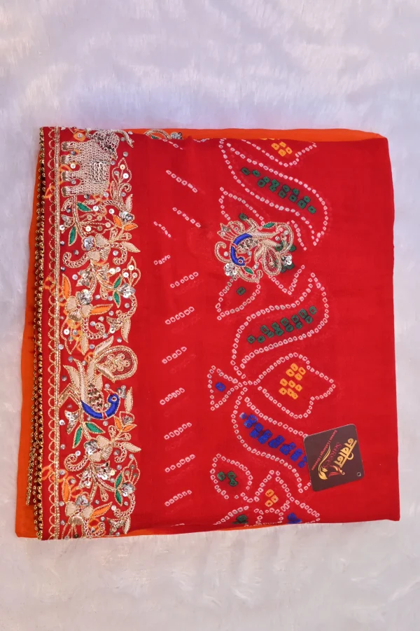 NS Traditional  Rajasthani Handwork Zardozi Work Pila (Red + Orange)