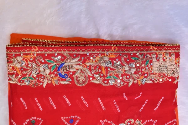 NS Traditional  Rajasthani Handwork Zardozi Work Pila (Red + Orange)