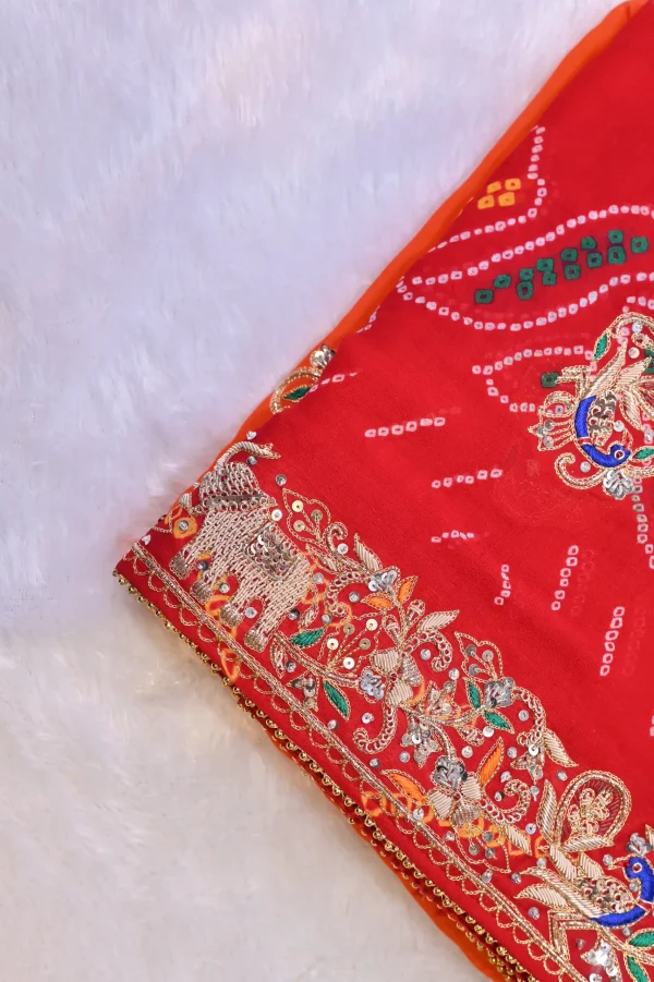 NS Traditional  Rajasthani Handwork Zardozi Work Pila (Red + Orange)
