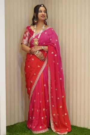 NS Elegant Tie Dye Handwork Ho Silk Party Wear Saree