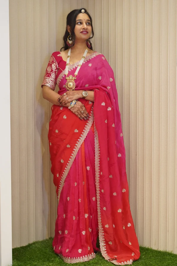 NS Elegant Tie Dye Handwork Ho Silk Party Wear Saree