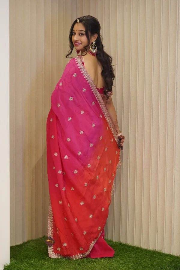 NS Elegant Tie Dye Handwork Ho Silk Party Wear Saree