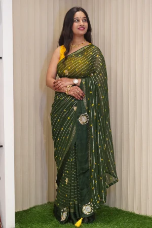 NS Satin Patta Handwork Georgette Festive Wear Saree