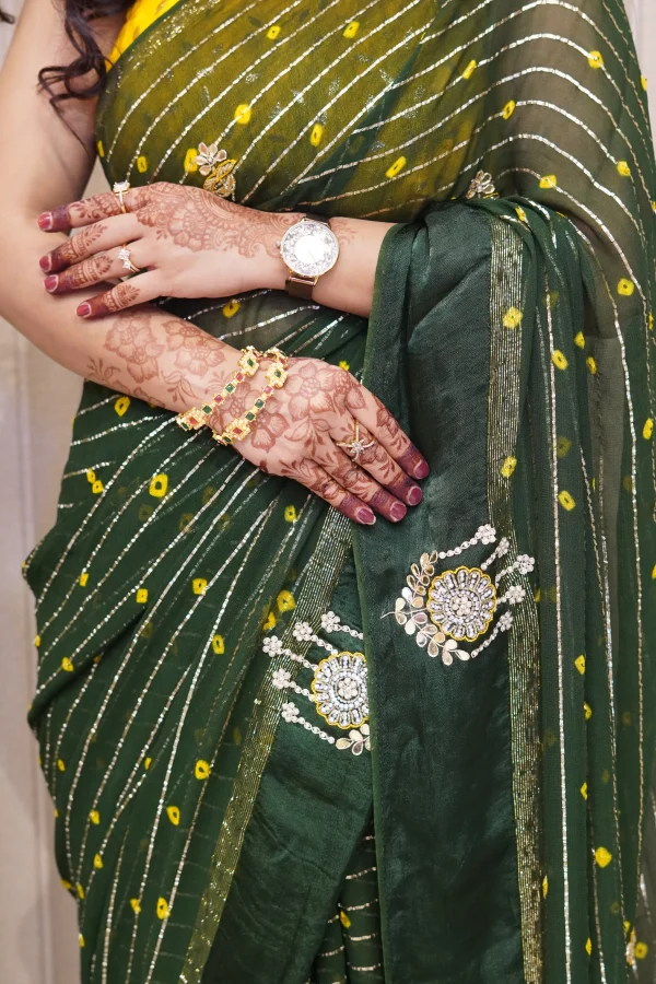 NS Satin Patta Handwork Georgette Festive Wear Saree