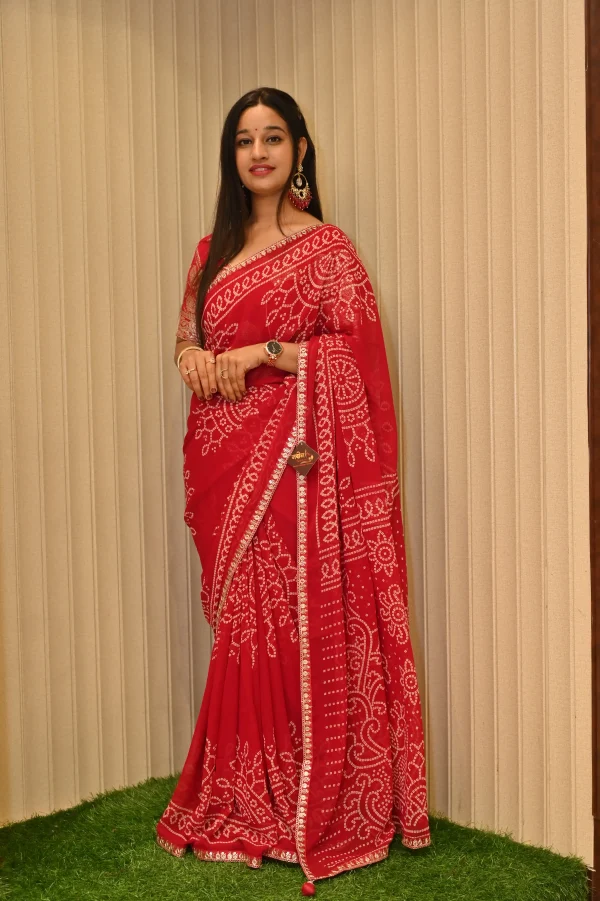 NS Bandhej Print Gota Lace Synthetic Festive Wear Saree