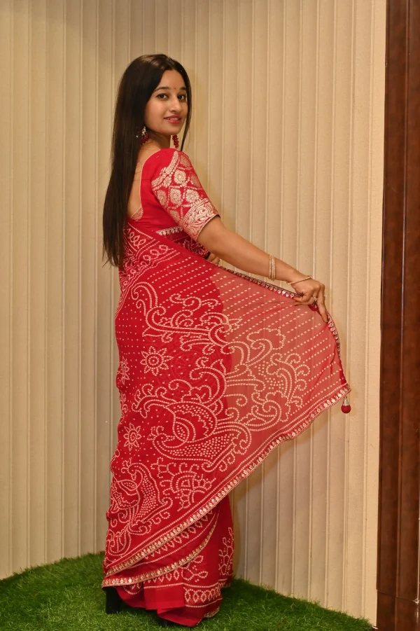 NS Bandhej Print Gota Lace Synthetic Festive Wear Saree