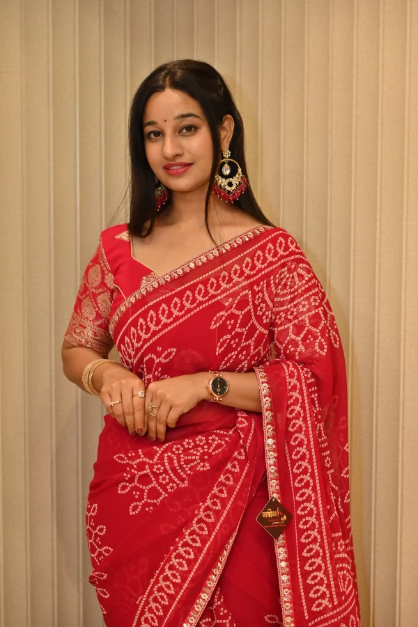 NS Bandhej Print Gota Lace Synthetic Festive Wear Saree