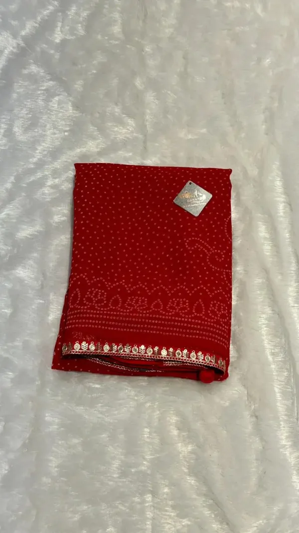 ns-s23-1 NS Traditional Bandhej Print Gota Patti Style Synthetic Saree