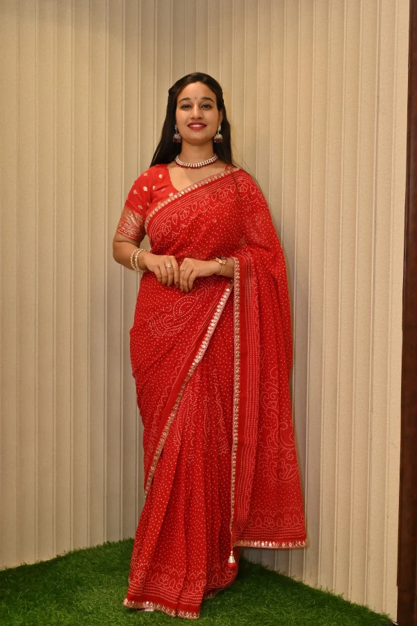 ns-s23-4 NS Traditional Bandhej Print Gota Patti Style Synthetic Saree