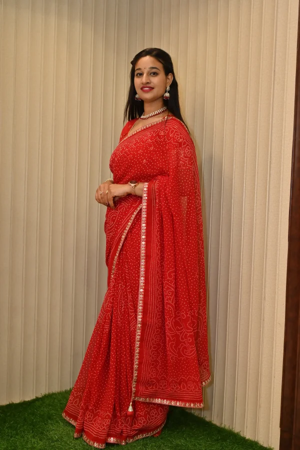 ns-s23-5 NS Traditional Bandhej Print Gota Patti Style Synthetic Saree