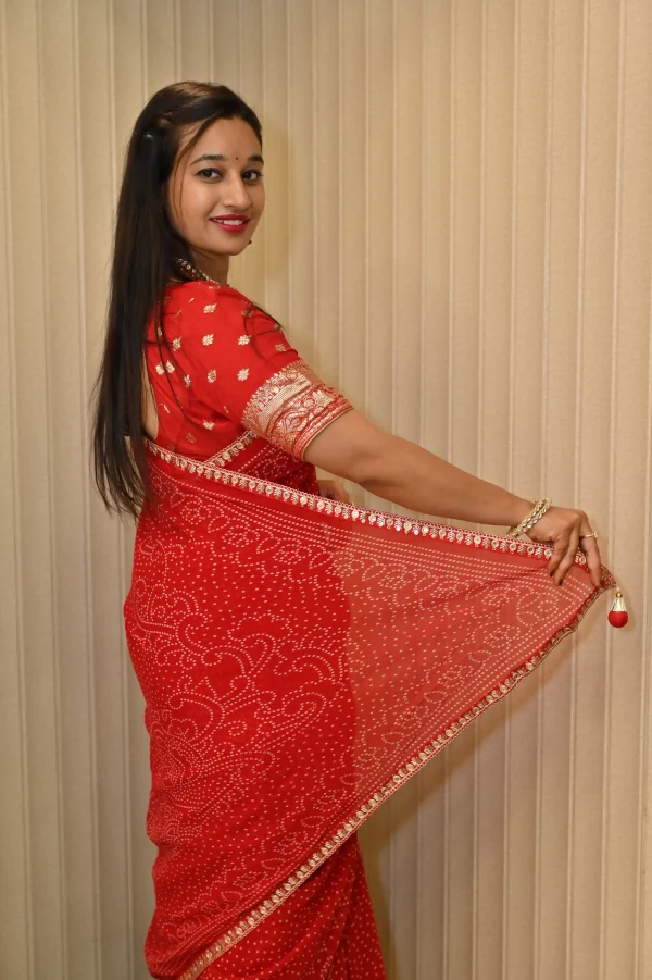 ns-s23-6 NS Traditional Bandhej Print Gota Patti Style Synthetic Saree