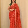 NS Bandhej Print Saree with Gota Lace Border – Synthetic Fabric