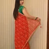 NS Bandhej Print Saree with Gota Lace Border – Synthetic Fabric