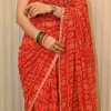 NS Bandhej Print Saree with Gota Lace Border – Synthetic Fabric