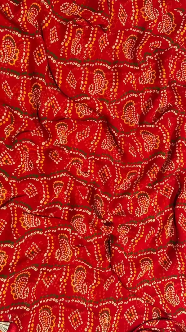 NS Bandhej Print Saree with Gota Lace Border – Synthetic Fabric