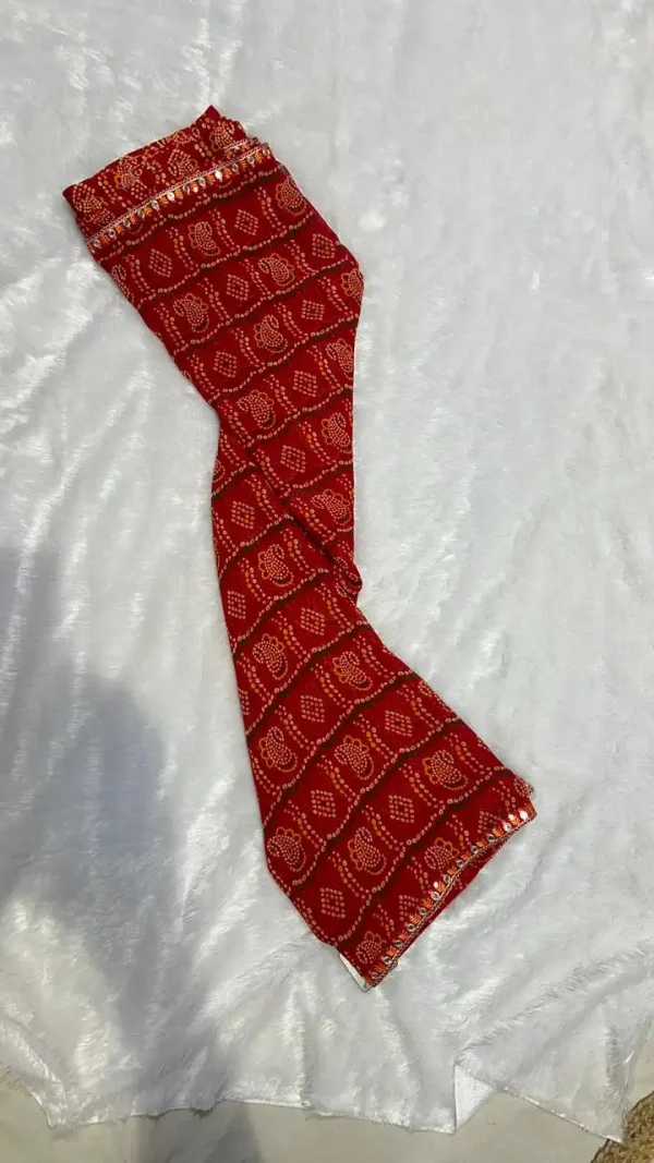 NS Bandhej Print Saree with Gota Lace Border – Synthetic Fabric