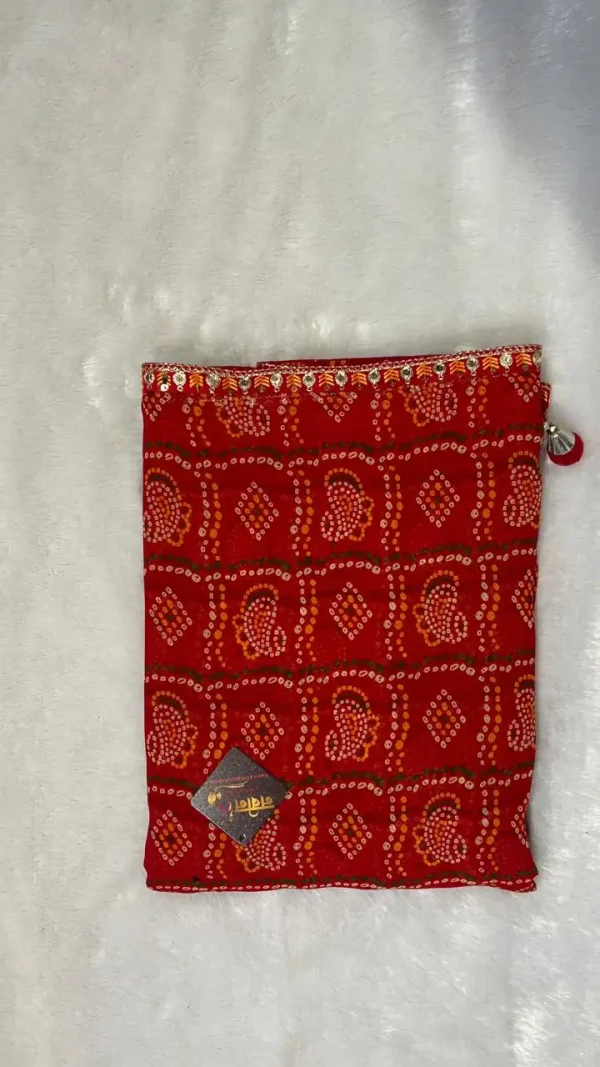 NS Bandhej Print Saree with Gota Lace Border – Synthetic Fabric