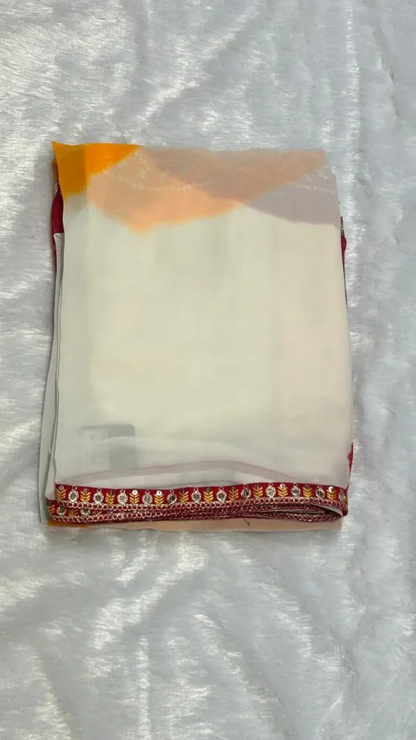 NS Multi Color Bandhej Print Saree with Gota Lace Border – Synthetic Fabric